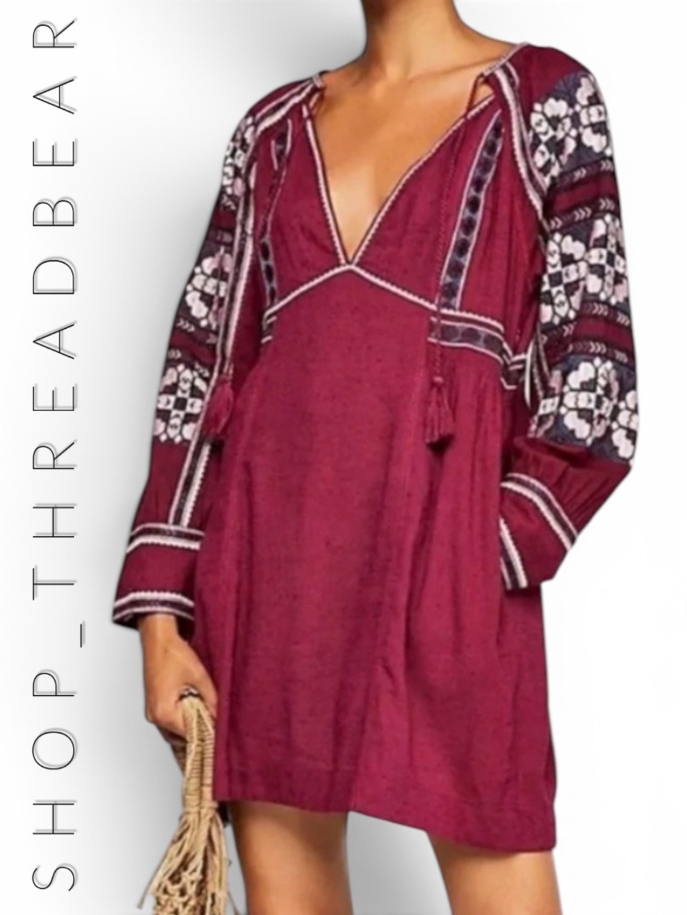 Like New ✵☽Free People☾✵ Purple Long Sleeve Embroidered Boho Mini Dress | Medium